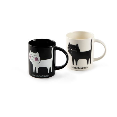 Tazze tipo mug, 2 pezzi, gattini, bianco e nero