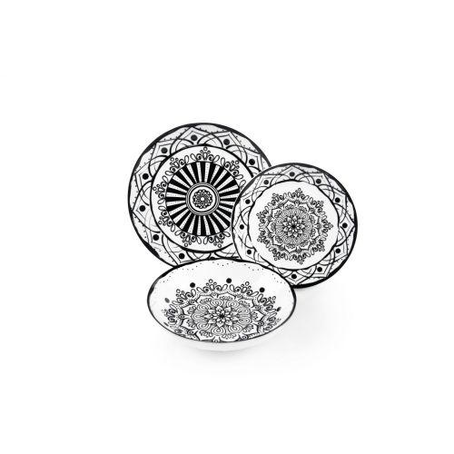 Servizio piatti, bianco/nero, porcellana/stoneware, 18 pezzi
