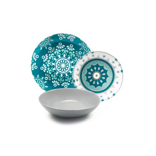 Servizio piatti, azzurro/grigio, porcellana, 18 pezzi