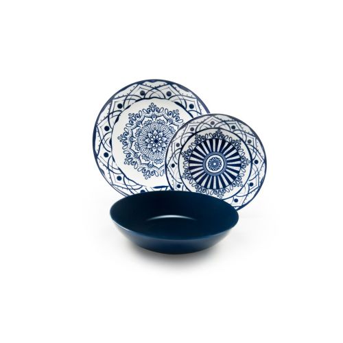 Servizio piatti, bianco/blu, porcellana/stoneware, 18 pezzi