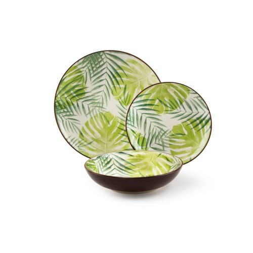 Servizio piatti, verde con foglie, porcellana, 18 pezzi