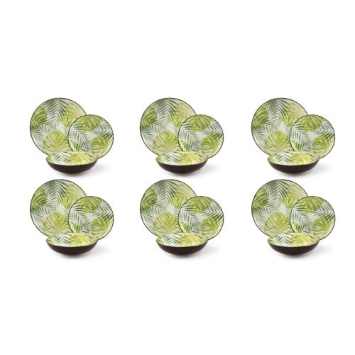 Servizio piatti, verde con foglie, porcellana, 18 pezzi