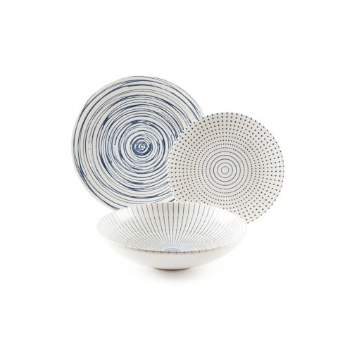 Servizio piatti, bianco/blu, porcellana, 18 pezzi