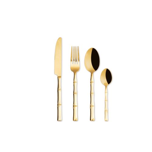Posate, 24 pezzi, acciaio inox oro, manicatura effetto bambù