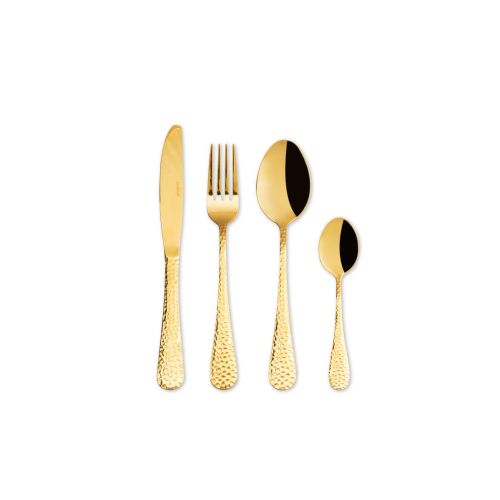 Set di posate, 24 pezzi, dorato, finitura martellinata