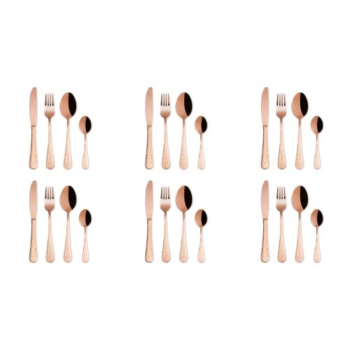 Set di posate, 24 pezzi, ramato, finitura martellinata