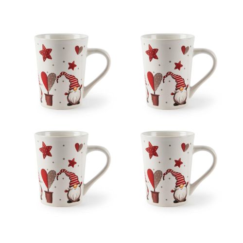 Tazze tipo mug, 4 pezzi, gnomo, natalizie