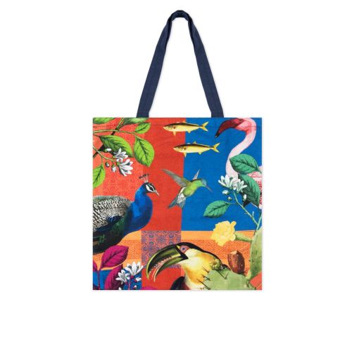 Shopper con fiori e animali, rhapsody, cotone e poliestere