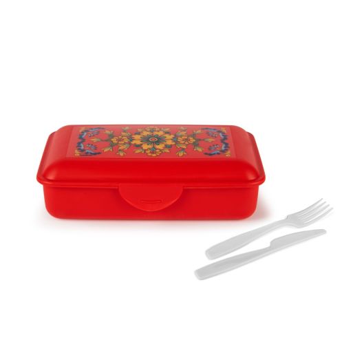 Contenitore portapranzo con posate, stile siciliano, rosso