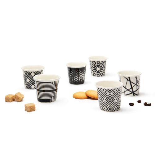 Set 6 bicchierini, bianco/nero, porcellana, 90 ml