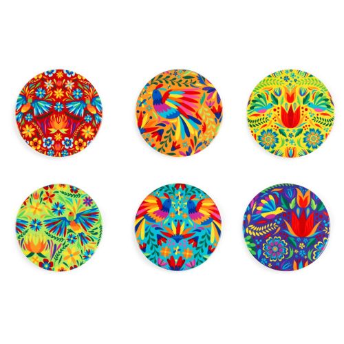 Sottobicchieri, 6 pezzi, ceramica, stile fiori messicani