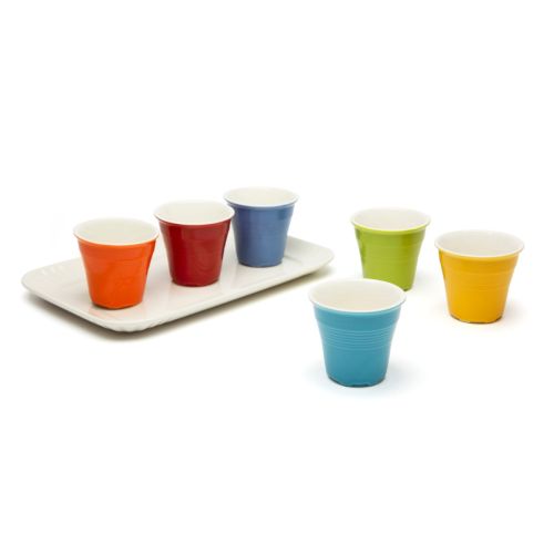 Set 6 bicchierini, bianco/nero, porcellana, con vassoio