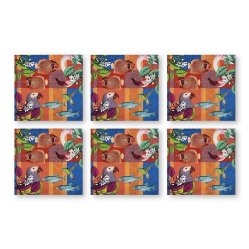 Tovaglioli in stoffa, 6 pezzi, fiori e animali, 40x40 cm