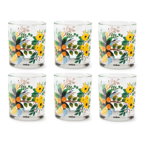 Bicchieri acqua, 6 pezzi, decoro floreale, vetro
