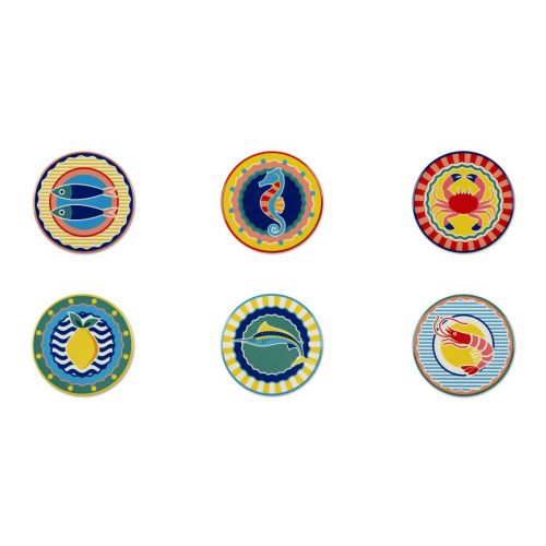 Sottobicchieri, 6 pezzi, ceramica, stile marinaro