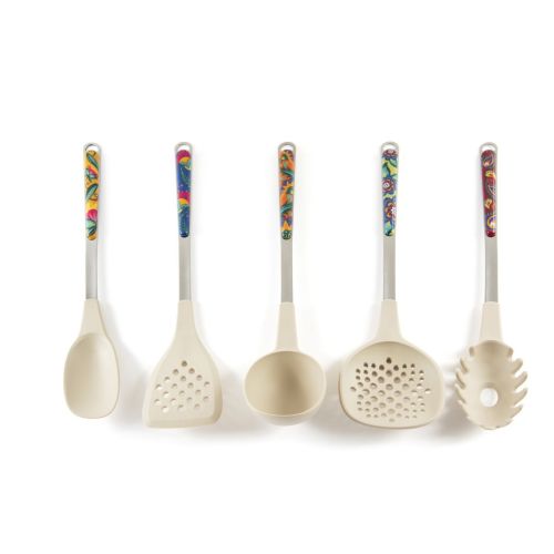 Utensili da cucina, 5 pezzi, acciaio, nylon
