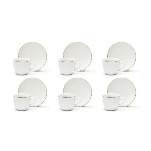 Set 6 tazzine con piattino, bianco, porcellana, bordo oro