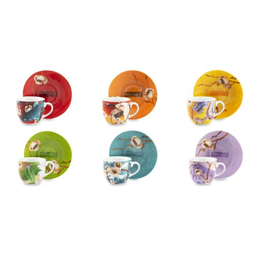 Set 6 tazzine con piattino, stile giapponese, porcellana