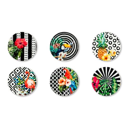 Sottobicchieri, 6 pezzi, ceramica, stile tropicale