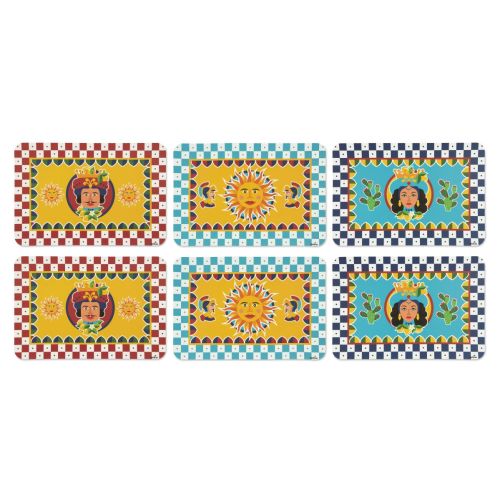 6 tovagliette, rettangolari, stile siciliano, multicolore
