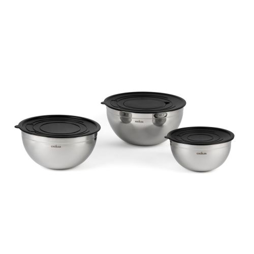 Set ciotole multiuso, con coperchio, acciaio inox, 3 pezzi