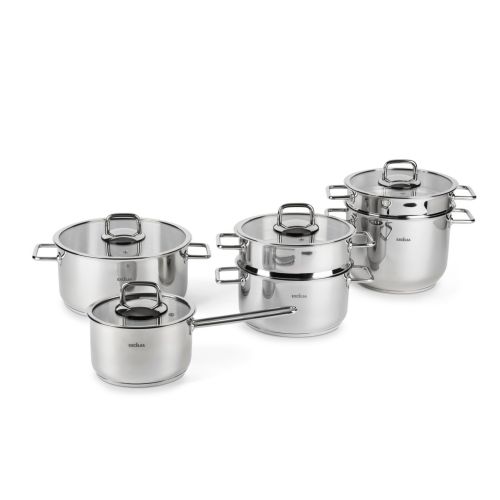 Set di pentole, 10 pezzi, acciaio inox