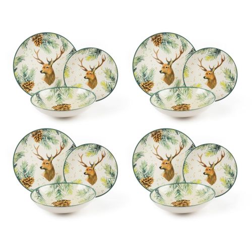Servizio piatti, 12 pezzi, renne, in ceramica