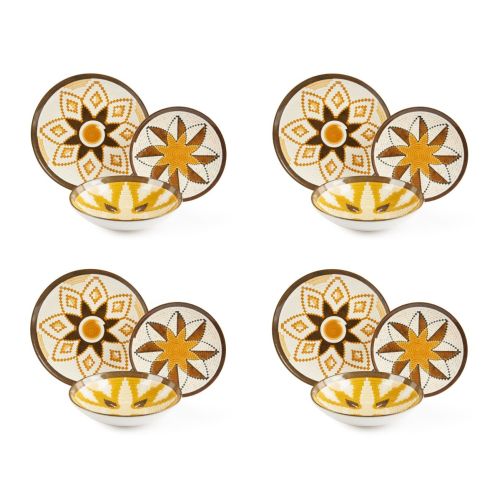 Servizio piatti, decorazioni ocra/marrone, ceramica 12 pezzi