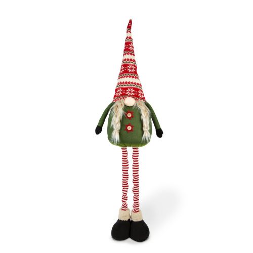 Gnomo decorativo con trecce, gambe allungabili, natalizio