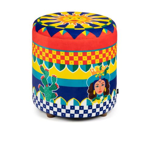 Pouf con contenitore, imbottito, stile siciliano