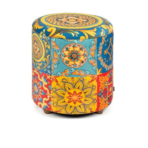 Pouf con contenitore, imbottito, fantasia siciliana