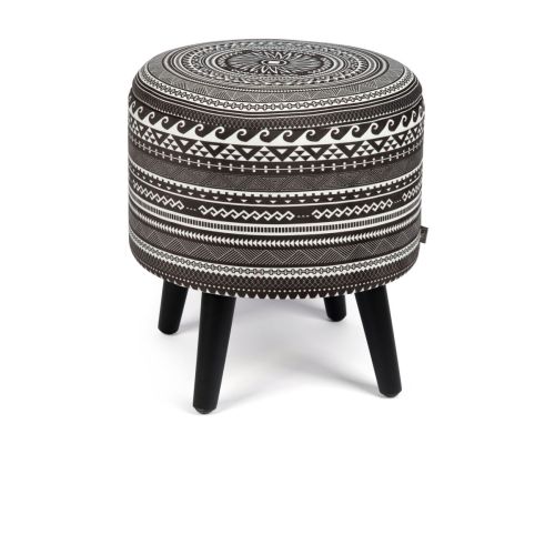 Pouf con contenitore, imbottito, etnico, bianco e nero