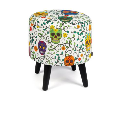 Pouf con contenitore, imbottito, con teschi