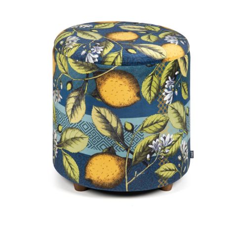 Pouf con contenitore, imbottito, con limoni