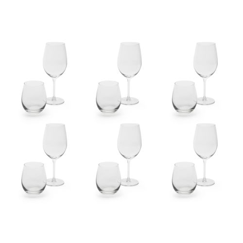 Set degustazione vino, 6 calici e 6 bicchieri, vetro