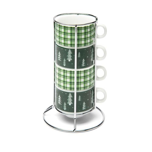 Tazzine caffè, 4 pezzi, con supporto, porcellana