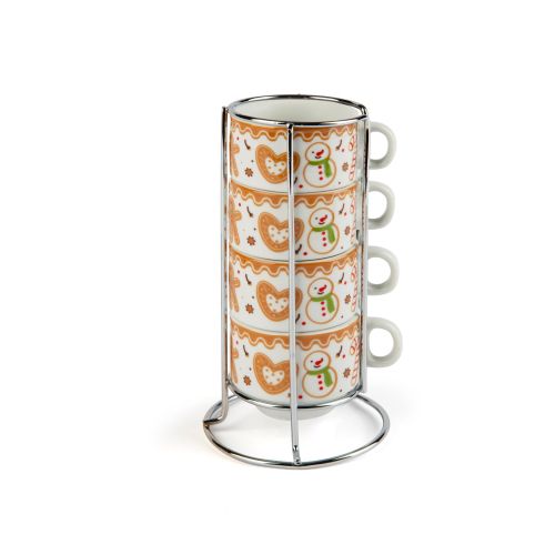 Tazzine caffè, 4 pezzi, con supporto, porcellana