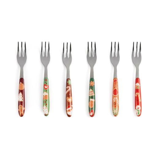 Forchettine da dolce, 6 pezzi, natalizie, acciaio inox