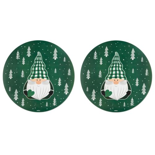 Tovagliette americane, tonde, 2 pezzi, gnomo, green winter