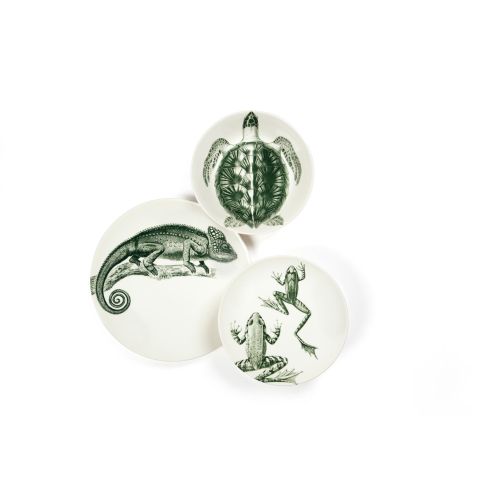Servizio piatti, verde, animali esotici, ceramica, 3 pezzi