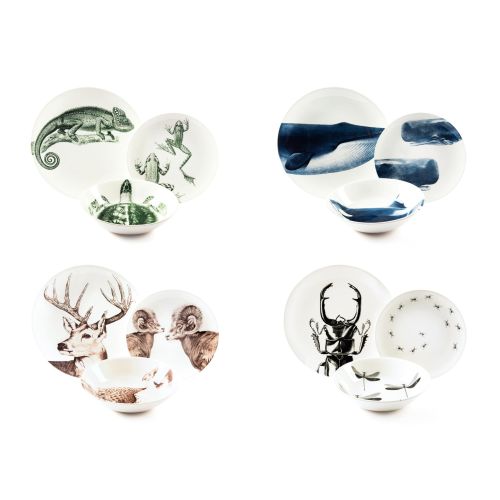 Servizio piatti, animali, ceramica, 12 pezzi