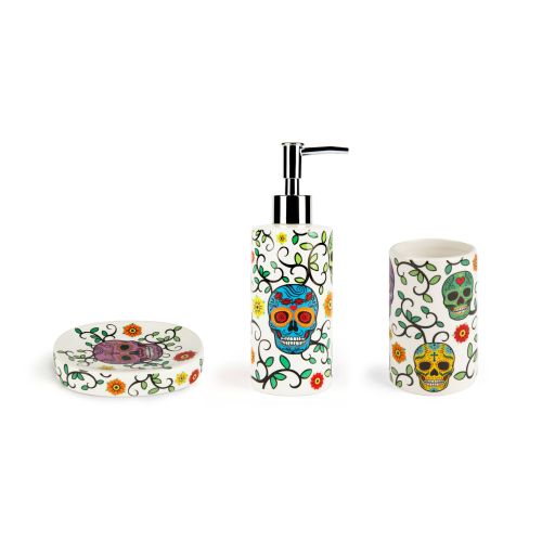 Accessori bagno in set, 3 pezzi, con teschi