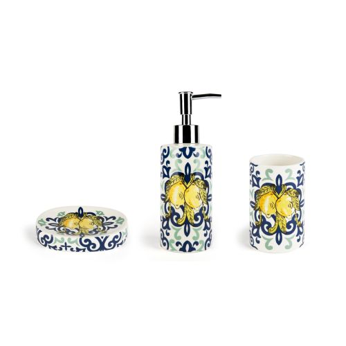 Accessori bagno in set, 3 pezzi, limoni, mediterraneo