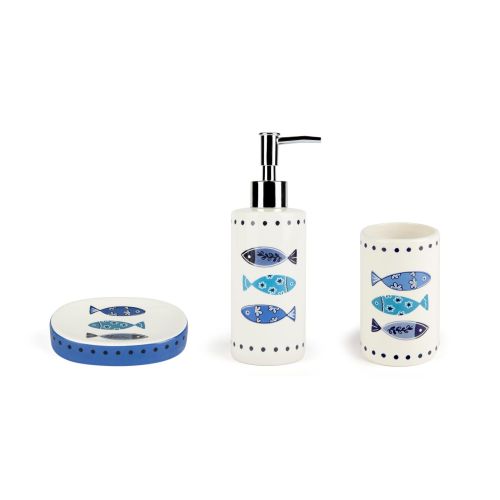 Accessori bagno in set, 3 pezzi, pesci, mare