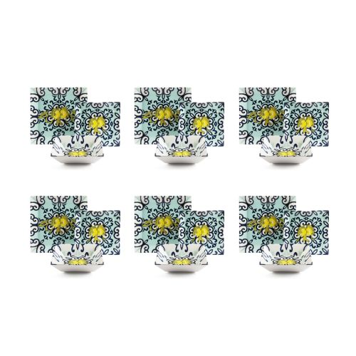 Servizio piatti, con limoni, porcellana, 18 pezzi, quadrati