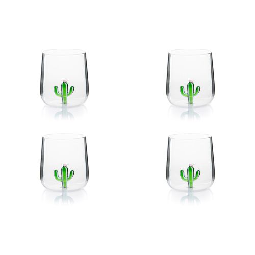 Bicchieri acqua, 4 pezzi, vetro con cactus