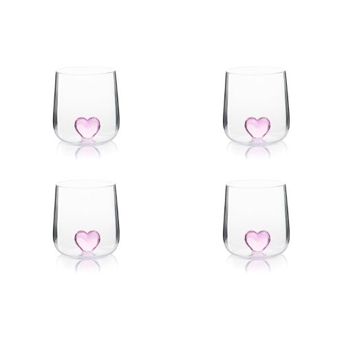Bicchieri acqua, 4 pezzi, vetro con cuore