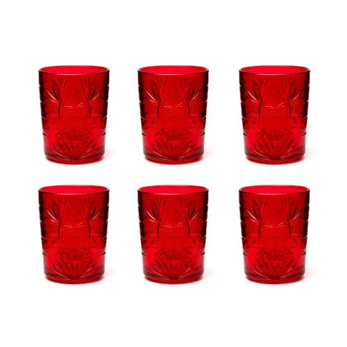 Bicchieri tumbler, con lavorazione, 6 pezzi, rosso