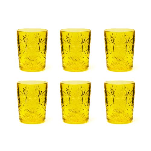 Bicchieri tumbler, con lavorazione, 6 pezzi, giallo