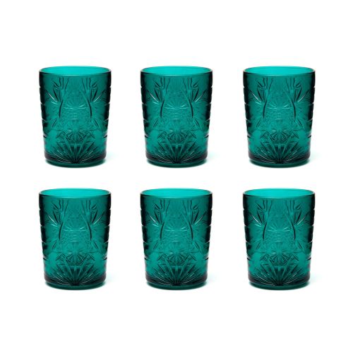 Bicchieri tumbler, con lavorazione, 6 pezzi, verde petrolio